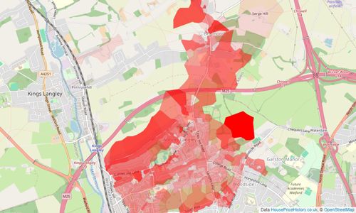 Heatmap of property prices in Abbots Langley