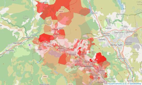 Heatmap of property prices in Aberdare