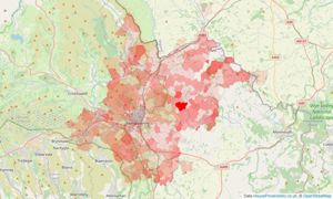 Heatmap of property prices in Abergavenny