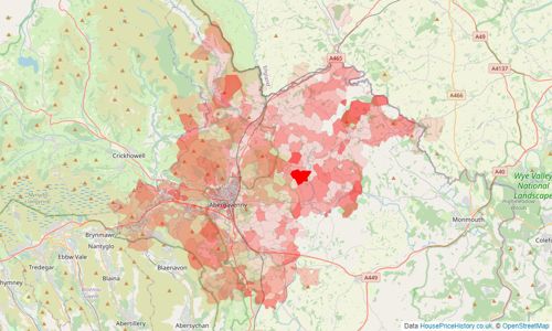 Heatmap of property prices in Abergavenny