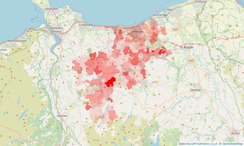 Heatmap of property prices in Abergele