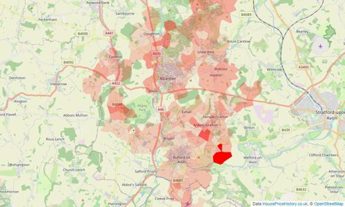 Heatmap of property prices in Alcester