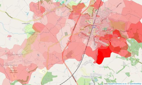 Heatmap of property prices in Alderley Edge