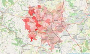 Heatmap of property prices in Alfreton