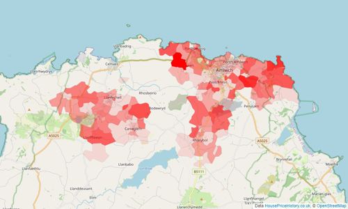 Heatmap of property prices in Amlwch