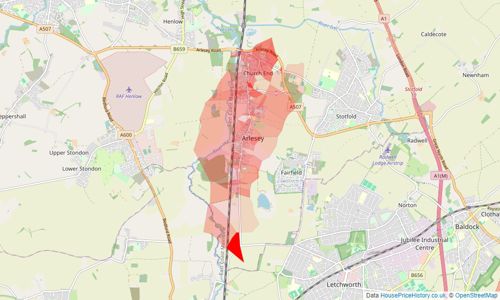 Heatmap of property prices in Arlesey