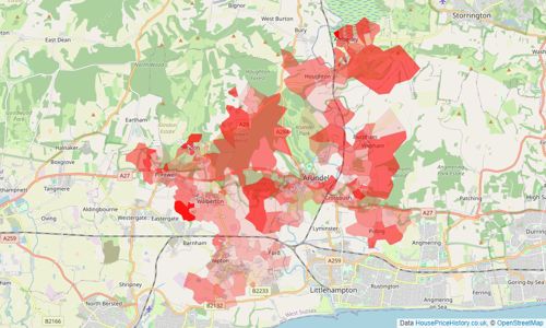 Heatmap of property prices in Arundel