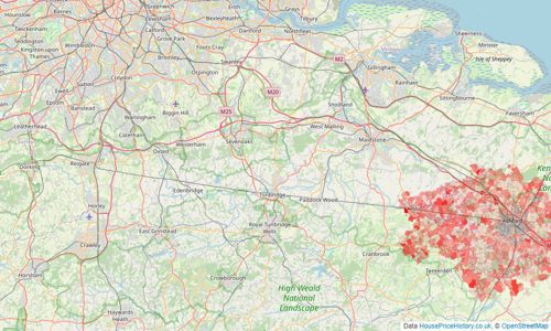 Heatmap of property prices in Ashford