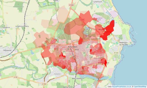 Heatmap of property prices in Ashington