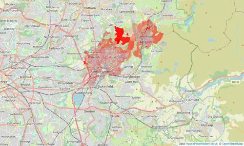 Heatmap of property prices in Ashton-under-lyne