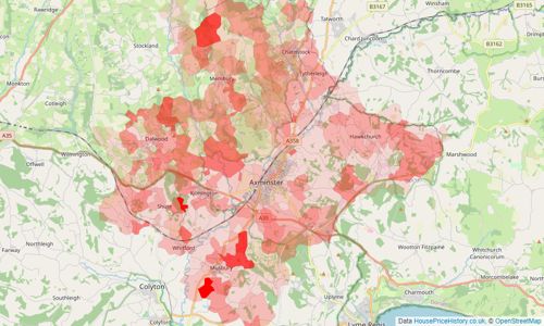 Heatmap of property prices in Axminster