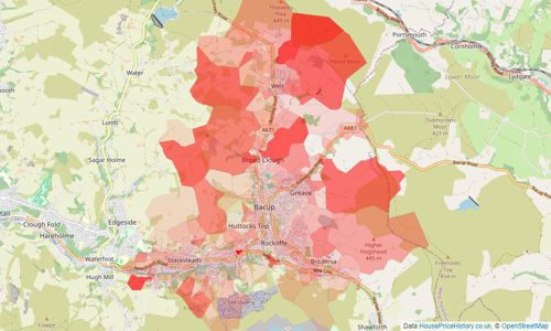 Heatmap of property prices in Bacup