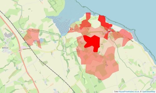 Heatmap of property prices in Bamburgh