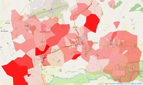 Heatmap of property prices in Bampton