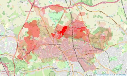 Heatmap of property prices in Barnet