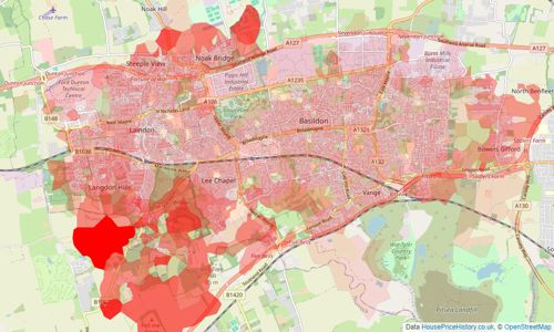 Heatmap of property prices in Basildon