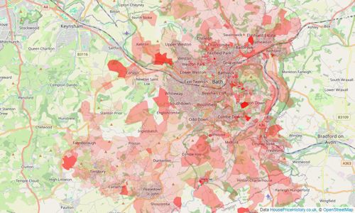 Heatmap of property prices in Bath