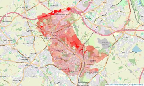 Heatmap of property prices in Batley