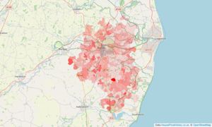 Heatmap of property prices in Wrentham, Beccles