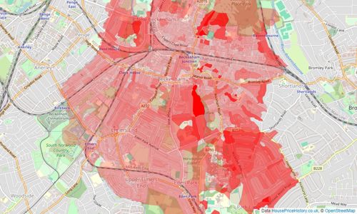 Heatmap of property prices in Beckenham