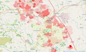 Heatmap of property prices in Bedale