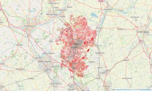 Heatmap of property prices in Carlton, Bedford