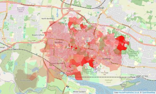 Heatmap of property prices in Benfleet