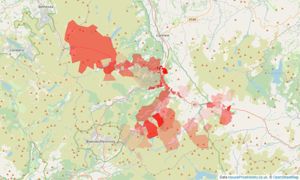 Heatmap of property prices in Betws-y-coed