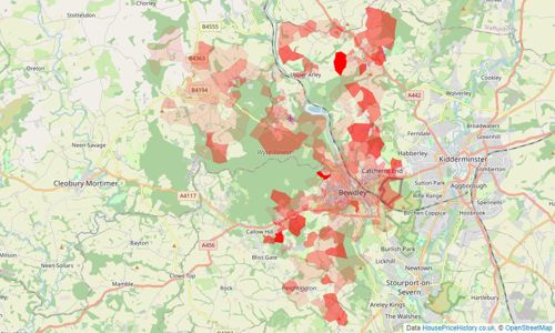 Heatmap of property prices in Bewdley