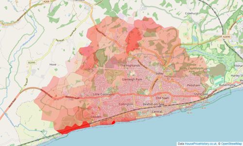 Heatmap of property prices in Bexhill-on-sea