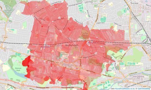 Heatmap of property prices in Bexleyheath