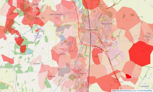 Heatmap of property prices in Biggleswade