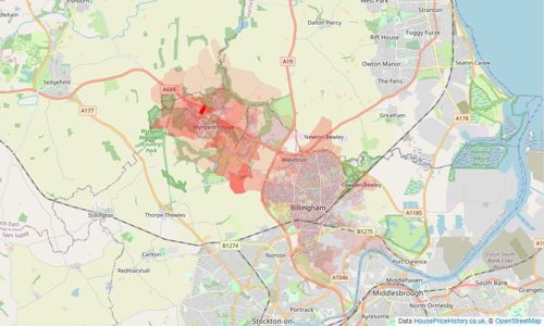 Heatmap of property prices in Billingham