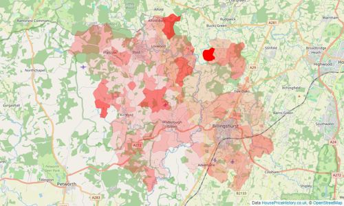 Heatmap of property prices in Billingshurst