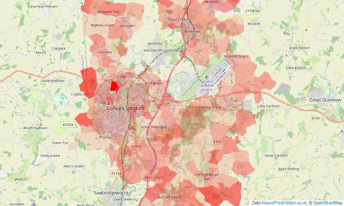 Heatmap of property prices in Bishop's Stortford