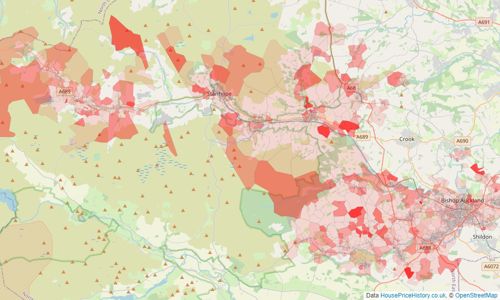 Heatmap of property prices in Bishop Auckland