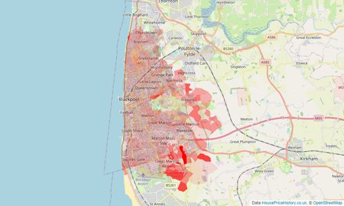 Heatmap of property prices in Blackpool