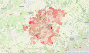 Heatmap of property prices in Blandford Forum