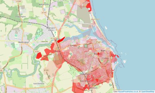 Heatmap of property prices in Blyth