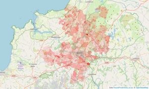 Heatmap of property prices in Bodmin