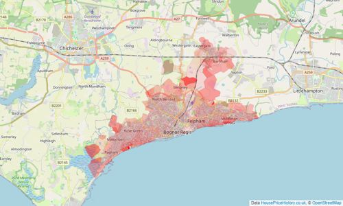 Heatmap of property prices in Bognor Regis