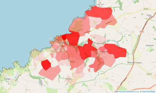 Heatmap of property prices in Boscastle