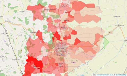 Heatmap of property prices in Bourne