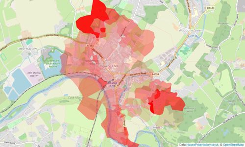 Heatmap of property prices in Bourne End