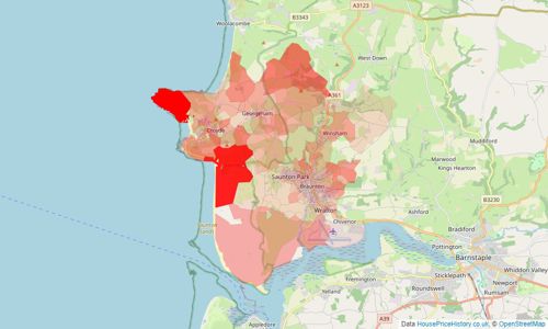 Heatmap of property prices in Braunton