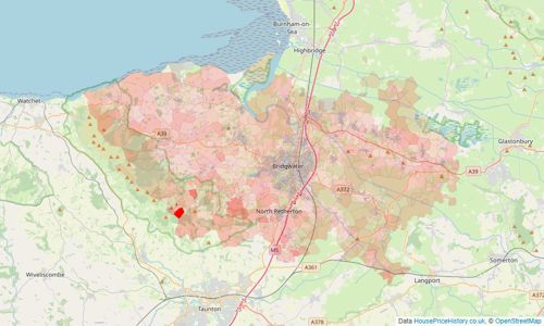 Heatmap of property prices in Bridgwater