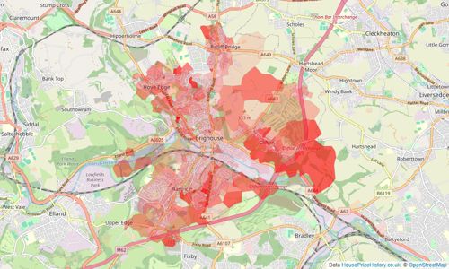 Heatmap of property prices in Brighouse