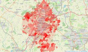 Heatmap of property prices in Bromsgrove