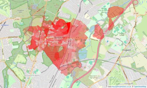 Heatmap of property prices in Buckhurst Hill