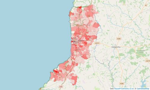 Heatmap of property prices in Bude